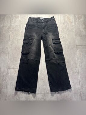 Disclosure women’s acid wash Black Cargo Wide-Leg Jeans Sz 11/30 grunge skater